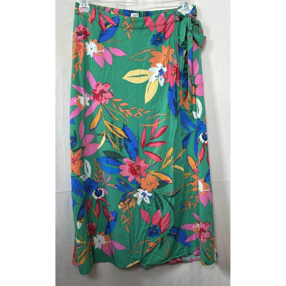 J.Crew Resortwear Cruise Hawaiian Floral Faux Wrap Midi Skirt Size M Tie Waist - Picture 2 of 11